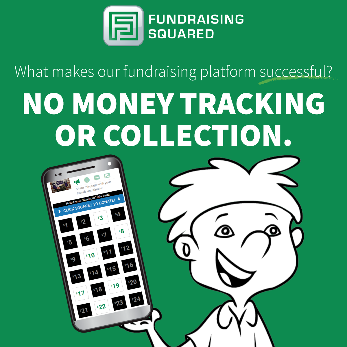 no money tracking or collection with fundraising squared.