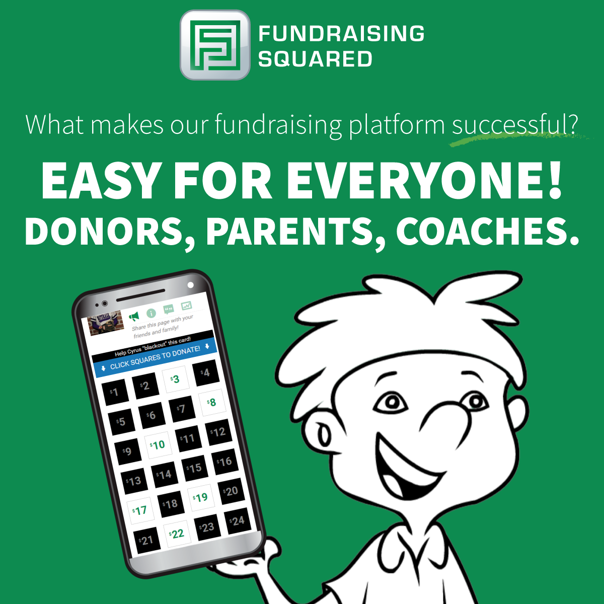 fundraising squared is easy for everyone- donors, parents, coaches.
