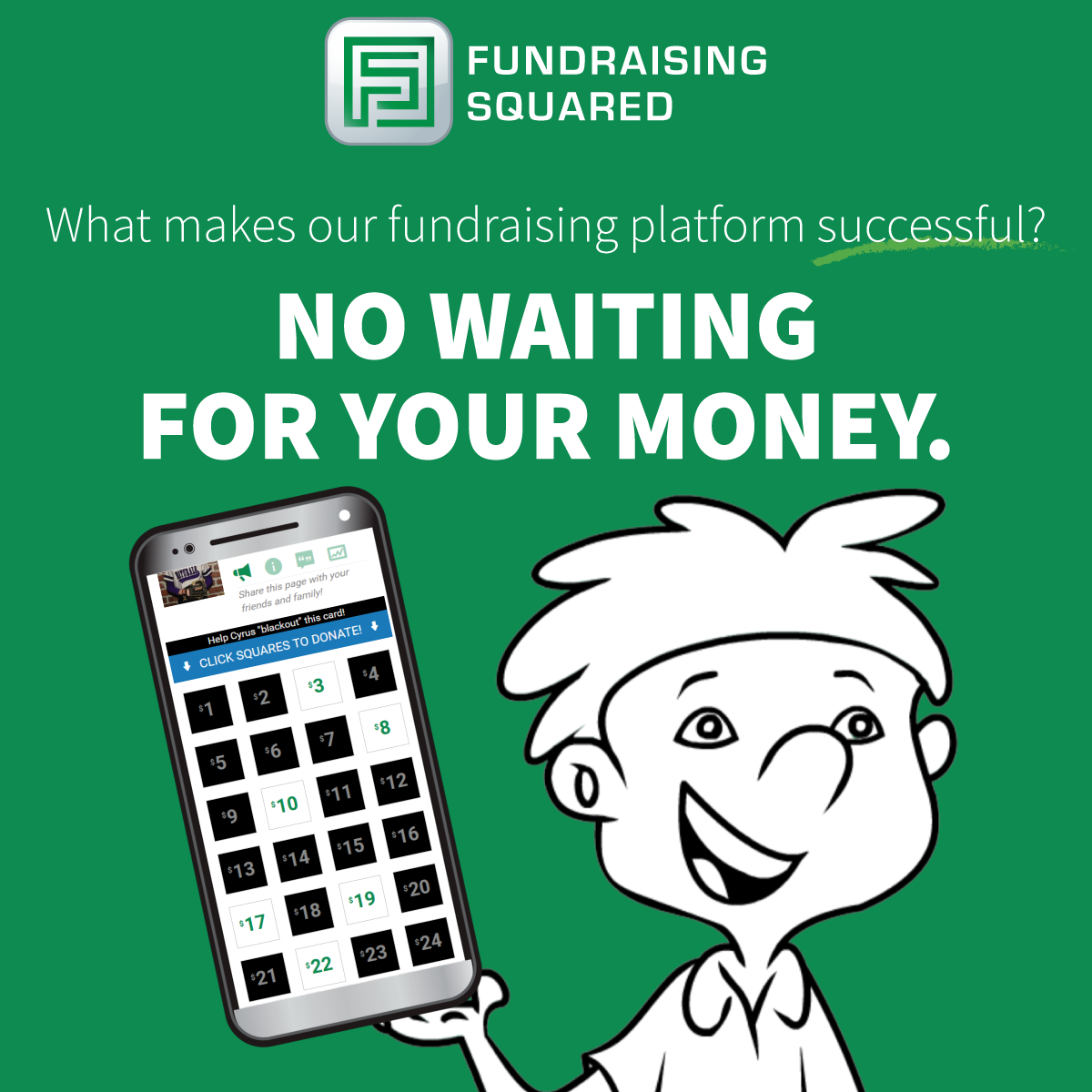 no waiting for your money with fundraising squared.